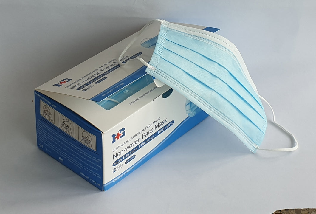 Type IIR 3-ply Medical Masks - Bulk Buy - 2000 pc carton - Boxed 50's